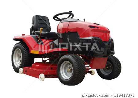 Lawn mower isolate on empty background. Garden equipment for farm and grass and lawn cutting 119417375
