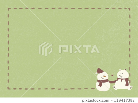 Snowman and bear Santa hat dotted frame green 119417392