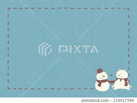 雪人與熊紅帽虛線框淺藍色 119417394