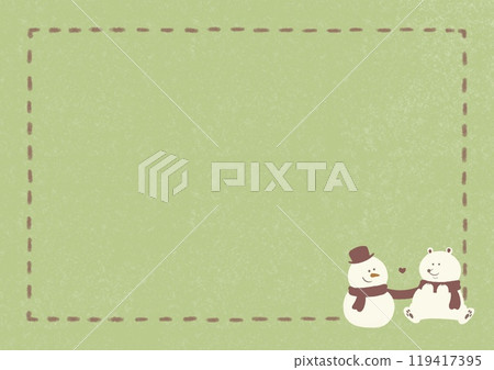 雪人與熊紅帽虛線框綠色 119417395