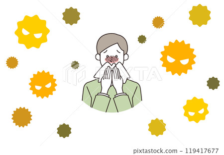 Illustration of a man with hay fever (transparent background/white background) Illustration of a man with hay fever (transparent background/white background) 119417677