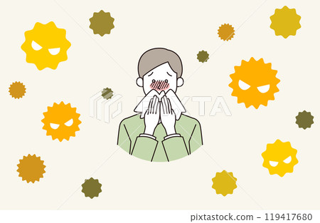 Illustration of a man with hay fever Illustration of a man with hay fever 119417680