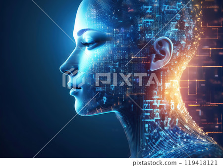 Abstract blue brain and cyber image in technology concept 119418121