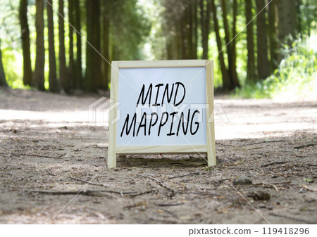 Mind Mapping symbol. Concept word Mind Mapping on white chalk background. Beautiful forest background. Business and Mind Mapping concept. Copy space Mind Mapping symbol. Concept word Mind Mapping on white chalk background. Beautiful forest background. Business and Mind Mapping concept. Copy space 119418296