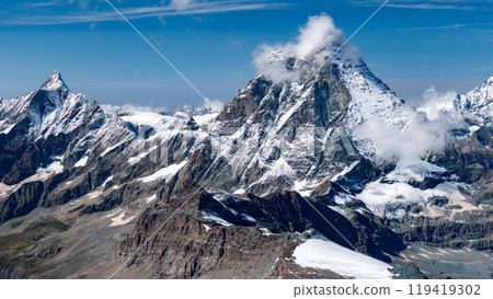 Spectacular view of the Matterhorn and Dandelion from Glascher Paradise, Zermatt, Switzerland Spectacular view of the Matterhorn and Dandelion from Glascher Paradise, Zermatt, Switzerland 119419302