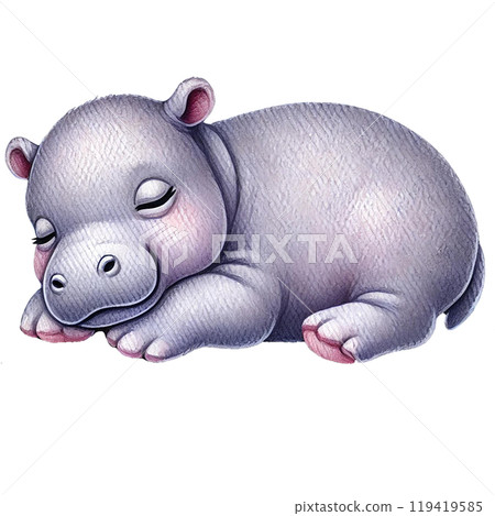 Cute sleeping hippo on a white isolated background Cute sleeping hippo on a white isolated background 119419585