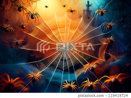 Colorful spider web and spider digital illustration 119419724