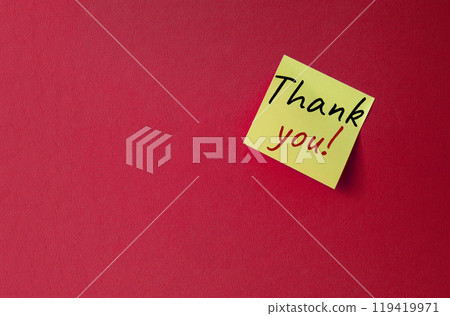Thank you symbol. Steaky notes with words Thank you. Beautiful red background. Business and Thank you concept. Copy space. Thank you symbol. Steaky notes with words Thank you. Beautiful red background. Business and Thank you concept. Copy space. 119419971