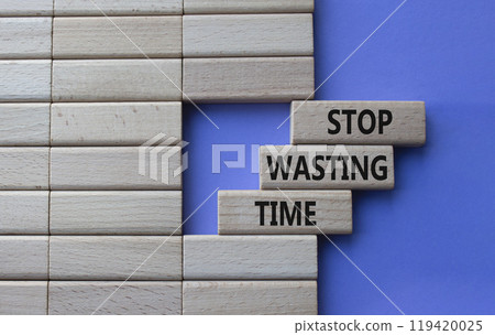 Stop Wasting Time symbol. Wooden blocks with words Stop Wasting Time. Beautiful purple background. Business and Stop Wasting Time concept. Copy space. Stop Wasting Time symbol. Wooden blocks with words Stop Wasting Time. Beautiful purple background. Business and Stop Wasting Time concept. Copy space. 119420025