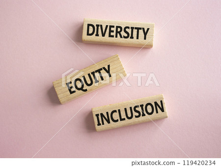Diversity Equity Inclusion symbol. Concept words Diversity Equity Inclusion on wooden blocks. Beautiful pink background. Business and Diversity Equity Inclusion concept. Copy space Diversity Equity Inclusion symbol. Concept words Diversity Equity Inclusion on wooden blocks. Beautiful pink background. Business and Diversity Equity Inclusion concept. Copy space 119420234
