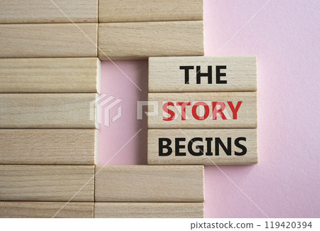 The Store Begins symbol. Concept words The Store Begins on wooden blocks. Beautiful pink background. Business and The Store Begins concept. Copy space 119420394