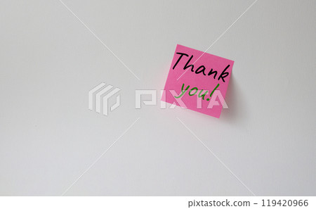 Thank you symbol. Steaky notes with words Thank you. Beautiful white background. Business and Thank you concept. Copy space. Thank you symbol. Steaky notes with words Thank you. Beautiful white background. Business and Thank you concept. Copy space. 119420966
