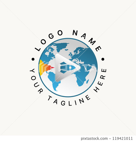 Logo design graphic concept creative premium vector stock world map triangle fast fly space tech rocket comet Relate to galaxy project mission explore 119421011