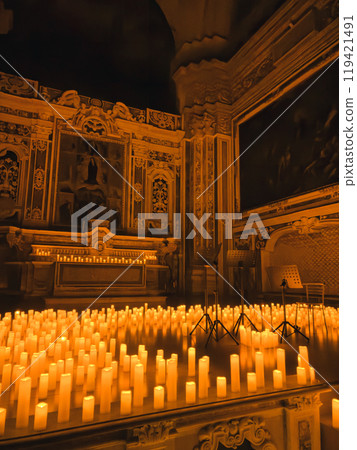 Candles Giving Light To Darkness Inside A Sanctuary Candles Giving Light To Darkness Inside A Sanctuary 119421491