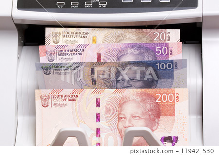 South African money in the counting machine South African money in the counting machine 119421530