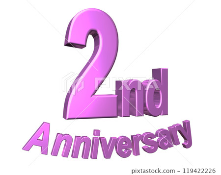 3DCG text "2nd Anniversary" in purple, pink 3DCG text "2nd Anniversary" in purple, pink 119422226