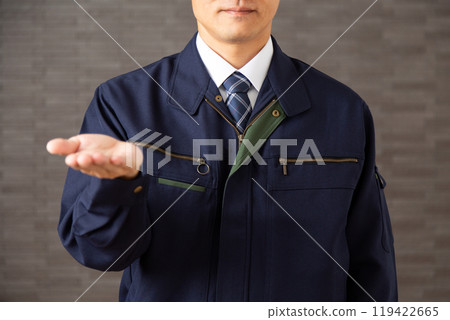 A middle-aged male businessman in work clothes making a proposal A middle-aged male businessman in work clothes making a proposal 119422665