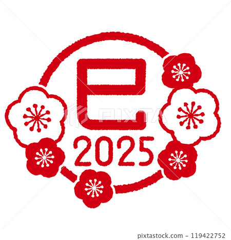 Snake Year lettering and plum blossom frame, vermilion stamp style, 2025 Snake Year lettering and plum blossom frame, vermilion stamp style, 2025 119422752