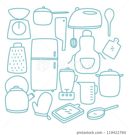Cute kitchen utensils doodle sticker set 119422760