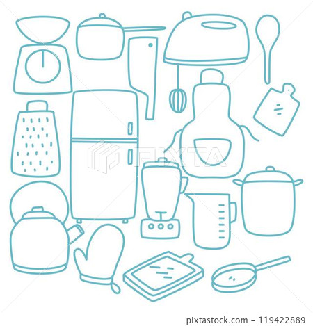Cute kitchen utensils doodle sticker set Cute kitchen utensils doodle sticker set 119422889