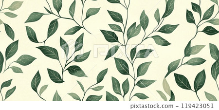 Seamless leaf pattern. Elegant grey green leaf background. Luxurious botanical texture Seamless leaf pattern. Elegant grey green leaf background. Luxurious botanical texture 119423051