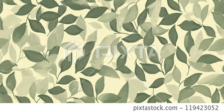 Seamless leaf pattern. Elegant grey green leaf background. Luxurious botanical texture Seamless leaf pattern. Elegant grey green leaf background. Luxurious botanical texture 119423052