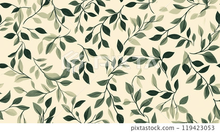 Seamless leaf pattern. Elegant grey green leaf background. Luxurious botanical texture 119423053