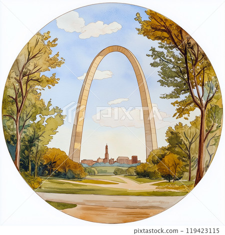 Gateway Arch. Gateway Arch hand-drawn comic illustration. Vector doodle style cartoon illustration 119423115