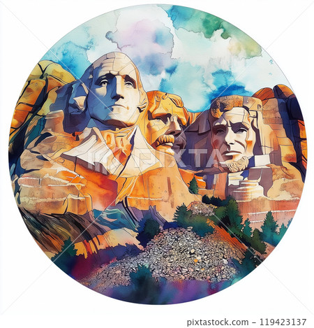 Mount Rushmore. Mount Rushmore hand-drawn comic illustration. Vector doodle style cartoon illustration 119423137