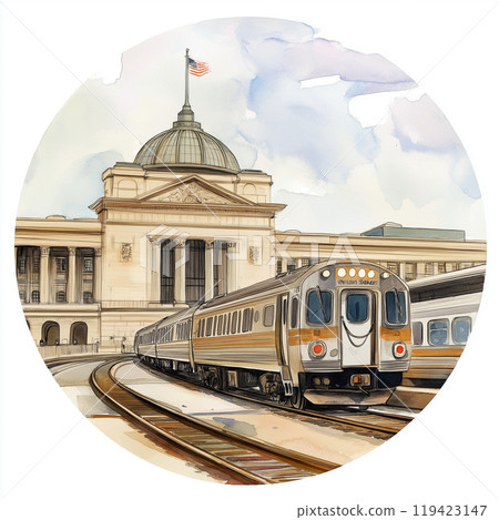 Union Station in Washington. Union Station in Washington hand-drawn comic illustration. Vector doodle style cartoon illustration 119423147