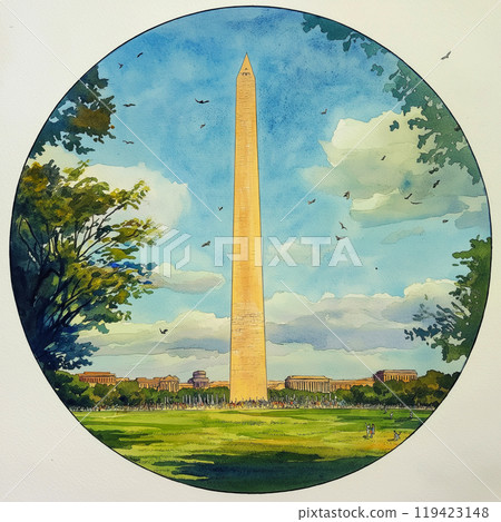 Washington Monument.Washington Monument hand-drawn comic illustration. Vector doodle style cartoon illustration Washington Monument.Washington Monument hand-drawn comic illustration. Vector doodle style cartoon illustration 119423148
