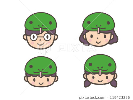 Illustration of a family wearing snake hats (faces only) Illustration of a family wearing snake hats (faces only) 119423256