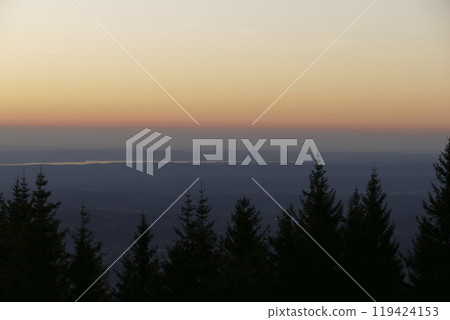 Sunset at Rechelberg mountain in wintertime, Bavaria, Germany Sunset at Rechelberg mountain in wintertime, Bavaria, Germany 119424153