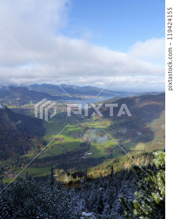 Tegernsee lake, Bodenschneid mountain tour in springtime, Bavaria, Germany Tegernsee lake, Bodenschneid mountain tour in springtime, Bavaria, Germany 119424155