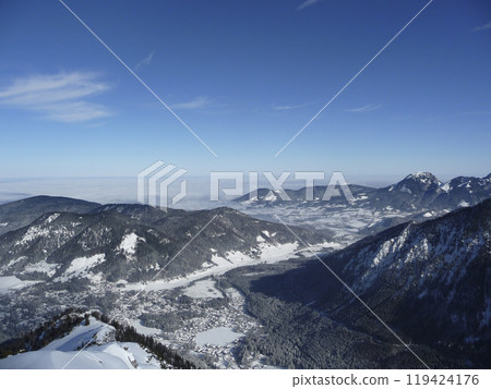 Mountain hiking at Brecherspitze mountain, Bavaria, Germany in wintertime Mountain hiking at Brecherspitze mountain, Bavaria, Germany in wintertime 119424176