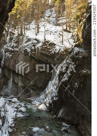 Partnachklamm or Partnach gorge in wintertime 119424307