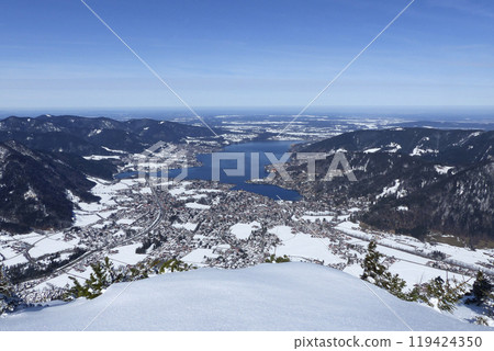 View from Wallberg mountain to lake Tegernsee, Bavaria, Germany View from Wallberg mountain to lake Tegernsee, Bavaria, Germany 119424350