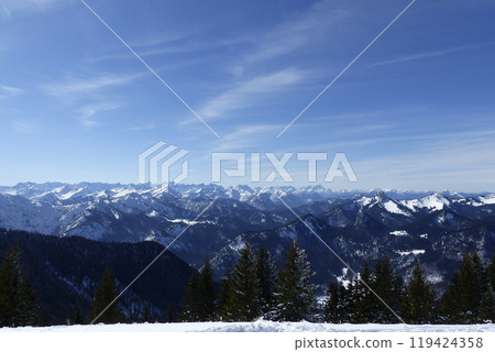 Mountain panorama from Wallberg mountain, Bavaria, Germany Mountain panorama from Wallberg mountain, Bavaria, Germany 119424358