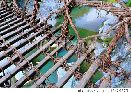 Crossing the Kazura Bridge in Iya, the scenery at your feet, Tokushima Prefecture Crossing the Kazura Bridge in Iya, the scenery at your feet, Tokushima Prefecture 119424575