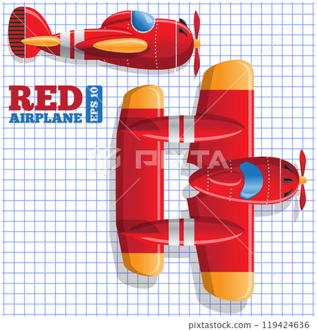 Red airplane on a background in a cage. Vector illustration. 119424636