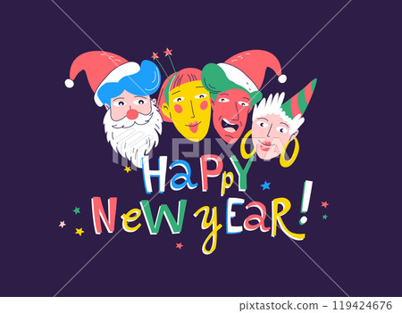 Colorful Christmas Party Time Festive Cartoon Celebration 119424676