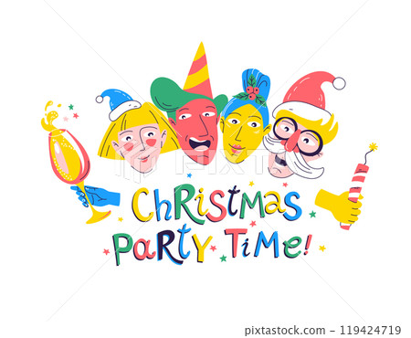 Colorful Christmas Party Time Festive Cartoon Celebration 119424719