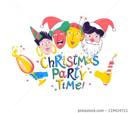 Colorful Christmas Party Time Festive Cartoon Celebration 119424721