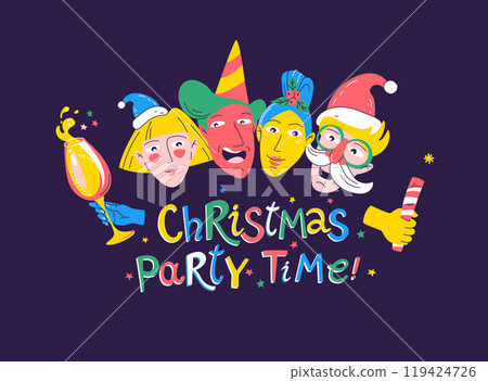 Colorful Christmas Party Time Festive Cartoon Celebration Colorful Christmas Party Time Festive Cartoon Celebration 119424726