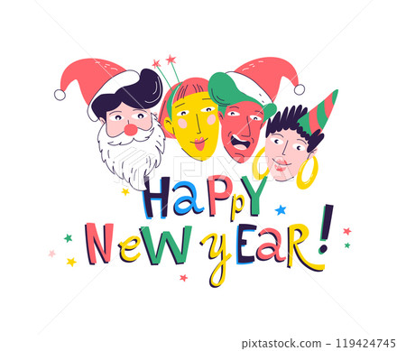 Colorful Christmas Party Time Festive Cartoon Celebration 119424745