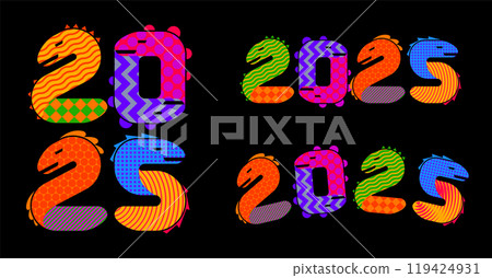 2025, Year of Snake vector typographic design set 2025, Year of Snake vector typographic design set 119424931