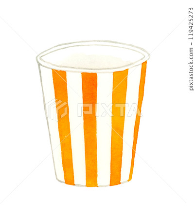 橘色條紋紙杯餐具及家用品手繪水彩插圖 119425273