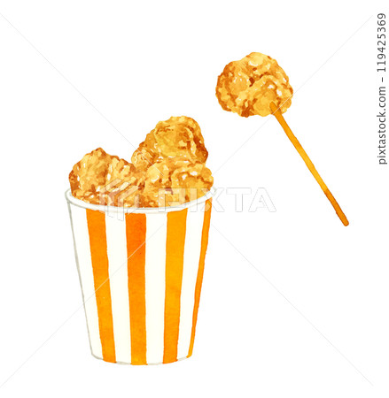杯子裡的炸雞 手繪水彩插畫材料烹飪和食物 119425369