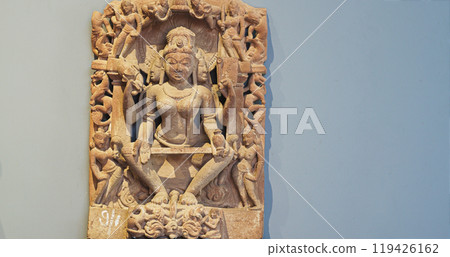 Ancient Stone Bas-relief Of Brahmani Or Brahmi, Is One Of Seven Hindu Mother Goddesses Known As Sapta Matrikas. She Is An Aspect Of Adi Shakti, Possessing rajas Guna And Is Therefore Source Of Brahma 119426162
