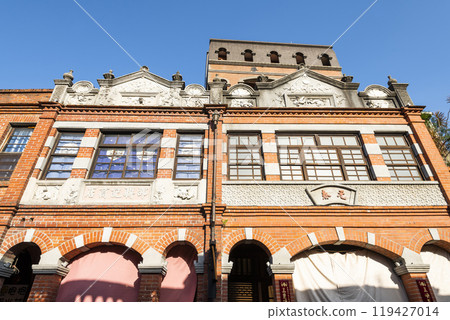 Building view of the Sanxia Old Street building in New Taipei City, Taiwan. The street is the baroque-style architecture built during Japanese rule.  119427014